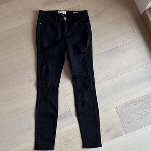 Frame Black Distressed Skinny Jeans